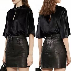 NWT J BRAND Plush Velvet Mockneck Keyhole Cutout Relaxed Fit Short Sleeve Top XS